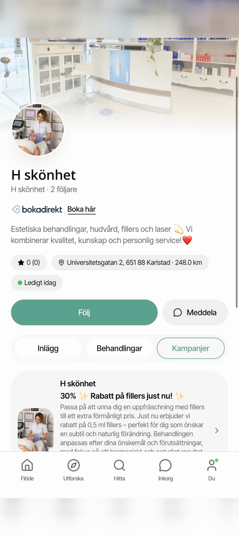 Klinikprofil i Fleekcage med kampanjer och bokning